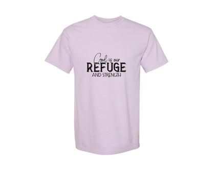 brand:Comfort Colors|color:Orchid|God Is Our Refuge And Strength Sleeve Sv Graphic T-Shirt