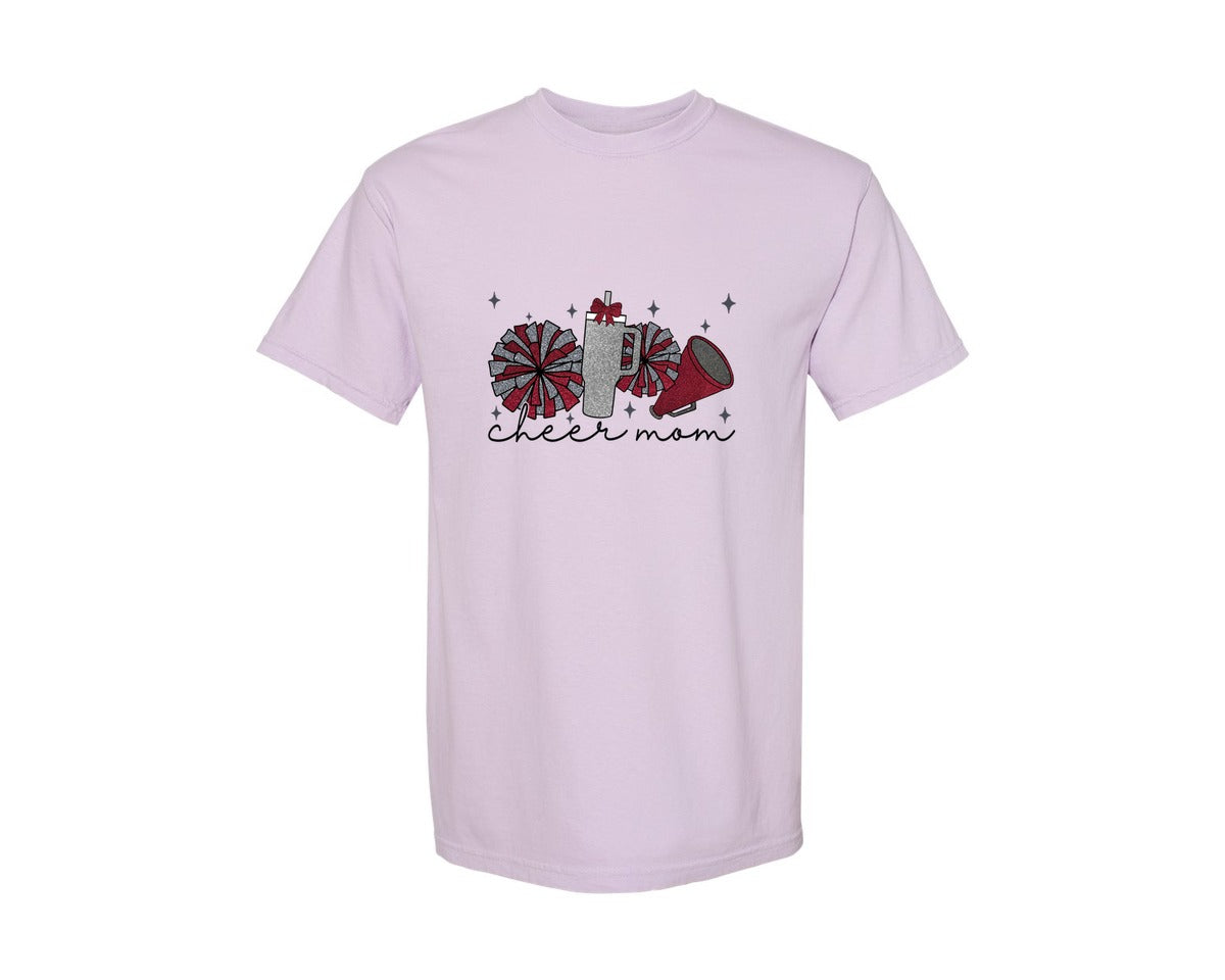 brand:Comfort Colors|color:Orchid|Cheer Mom Glitter Cheerleading Graphic T-Shirt