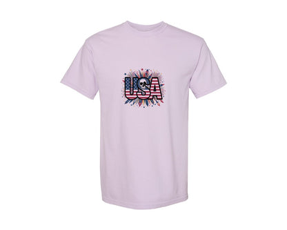 brand:Comfort Colors|color:Orchid|Usa Skull Fireworks 4Th Of July T Shirt 2 Graphic T-Shirt