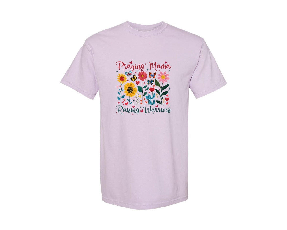 brand:Comfort Colors|color:Orchid|Praying Mama Raising Warriors Boho Graphic T-Shirt