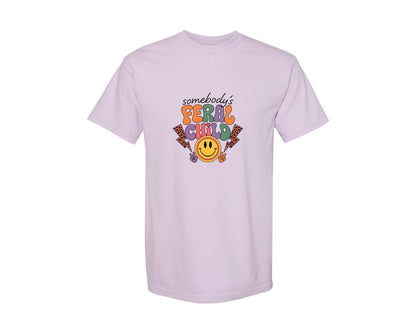 brand:Comfort Colors|color:Orchid|Somebodys Feral Child Funny Summer Graphic T-Shirt