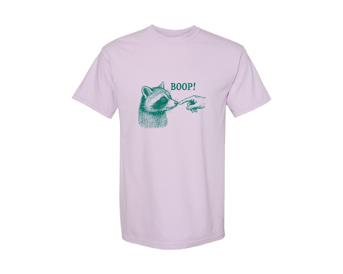 brand:Comfort Colors|color:Orchid|Boop Raccoon Finger Touching Nose Graphic T-Shirt