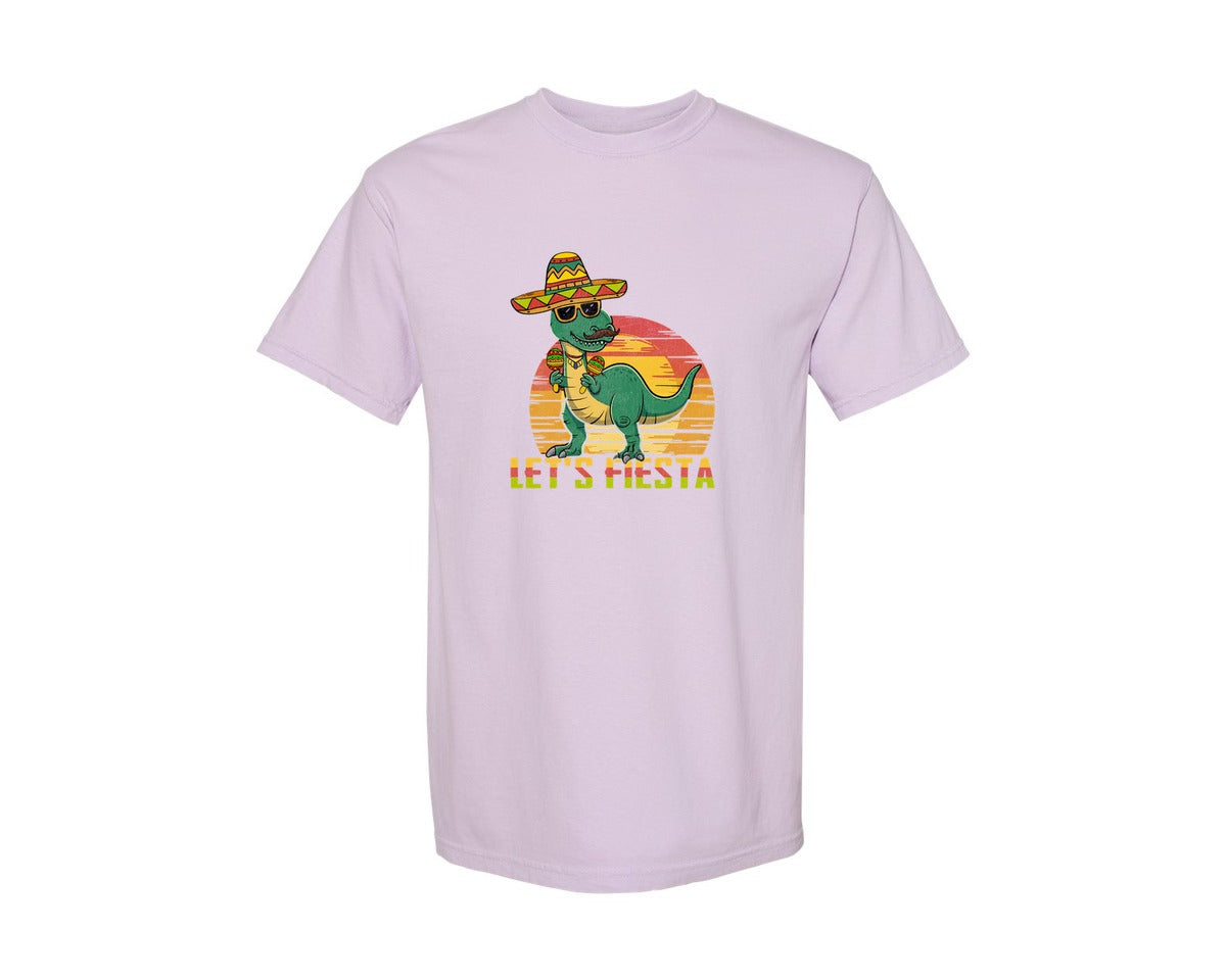 brand:Comfort Colors|color:Orchid|Lets Fiesta Dinosaur Cinco De Mayo Graphic T-Shirt