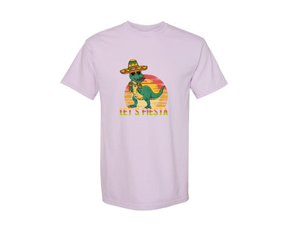 brand:Comfort Colors|color:Orchid|Lets Fiesta Dinosaur Cinco De Mayo Graphic T-Shirt