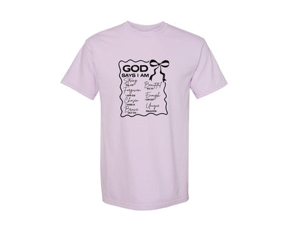 brand:Comfort Colors|color:Orchid|God Says I Am Coquette Christian Graphic T-Shirt