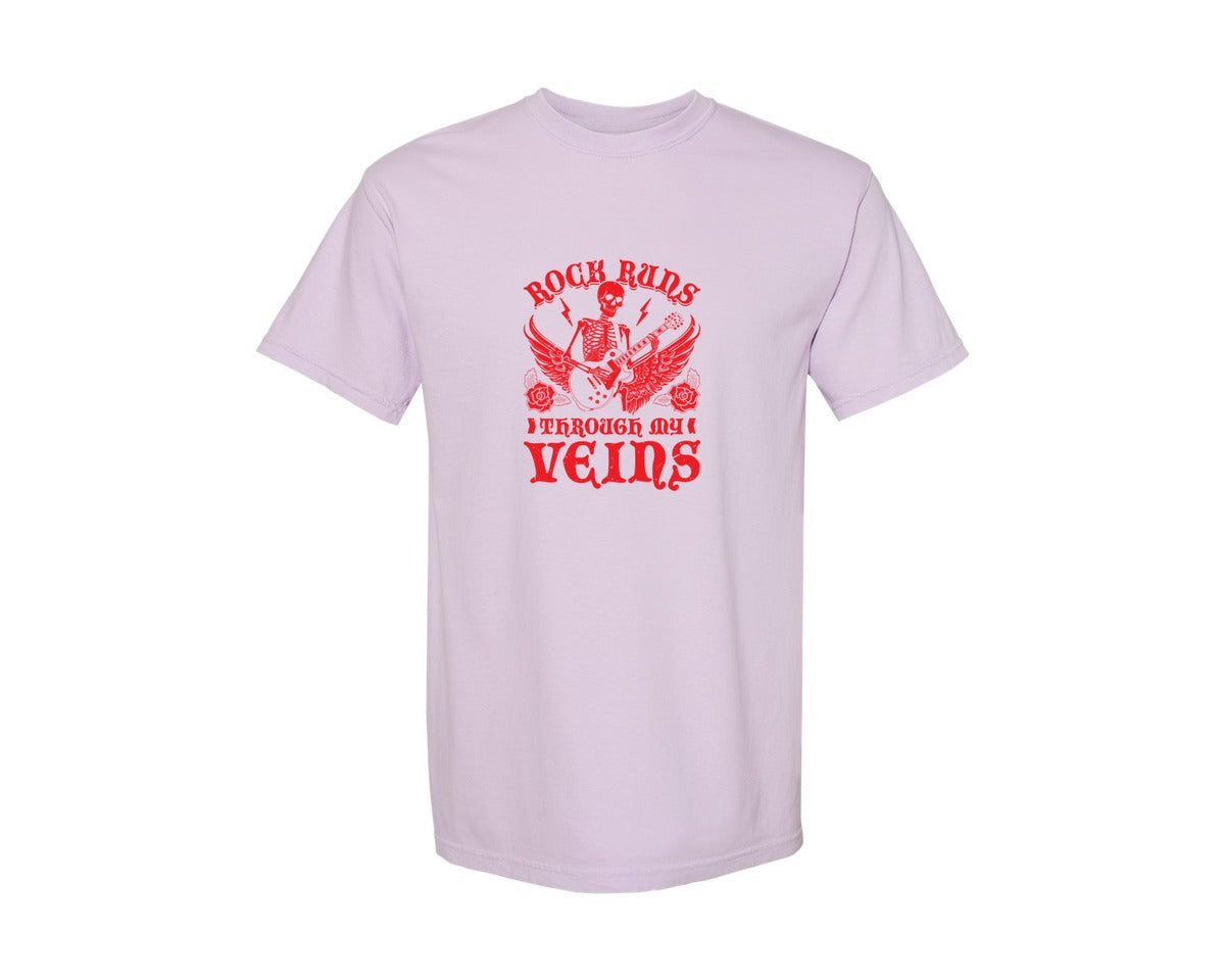 brand:Comfort Colors|color:Orchid|Rock Runs Through My Veins Design Graphic T-Shirt