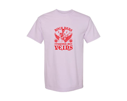brand:Comfort Colors|color:Orchid|Rock Runs Through My Veins Design Graphic T-Shirt