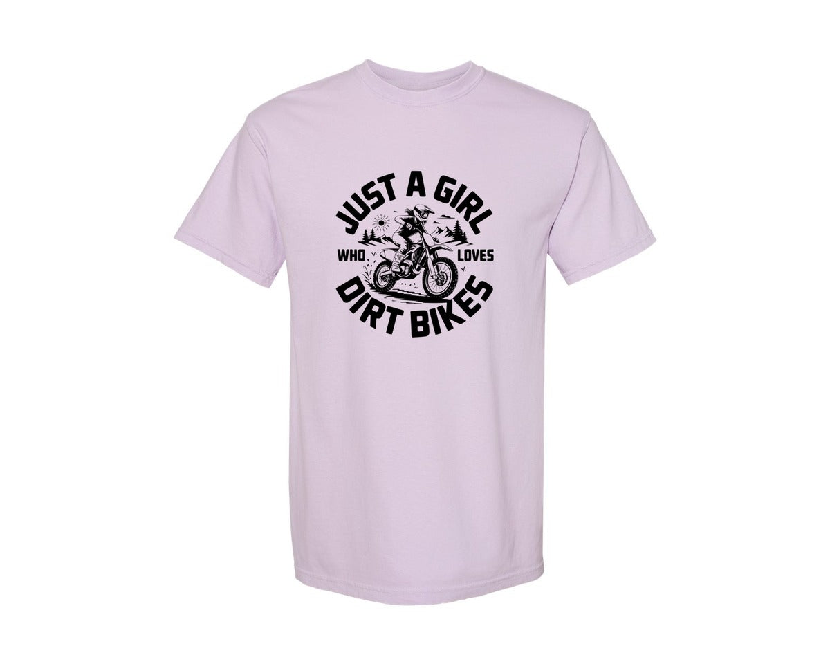 brand:Comfort Colors|color:Orchid|Just A Girl Who Loves Dirt Bikes T S Graphic T-Shirt