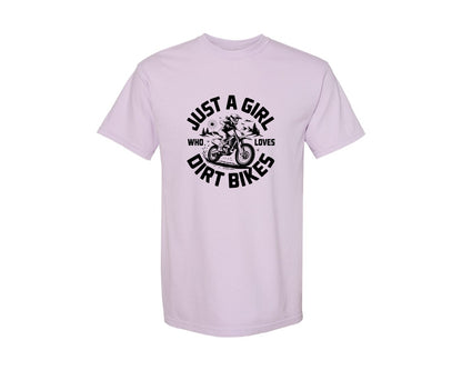 brand:Comfort Colors|color:Orchid|Just A Girl Who Loves Dirt Bikes T S Graphic T-Shirt