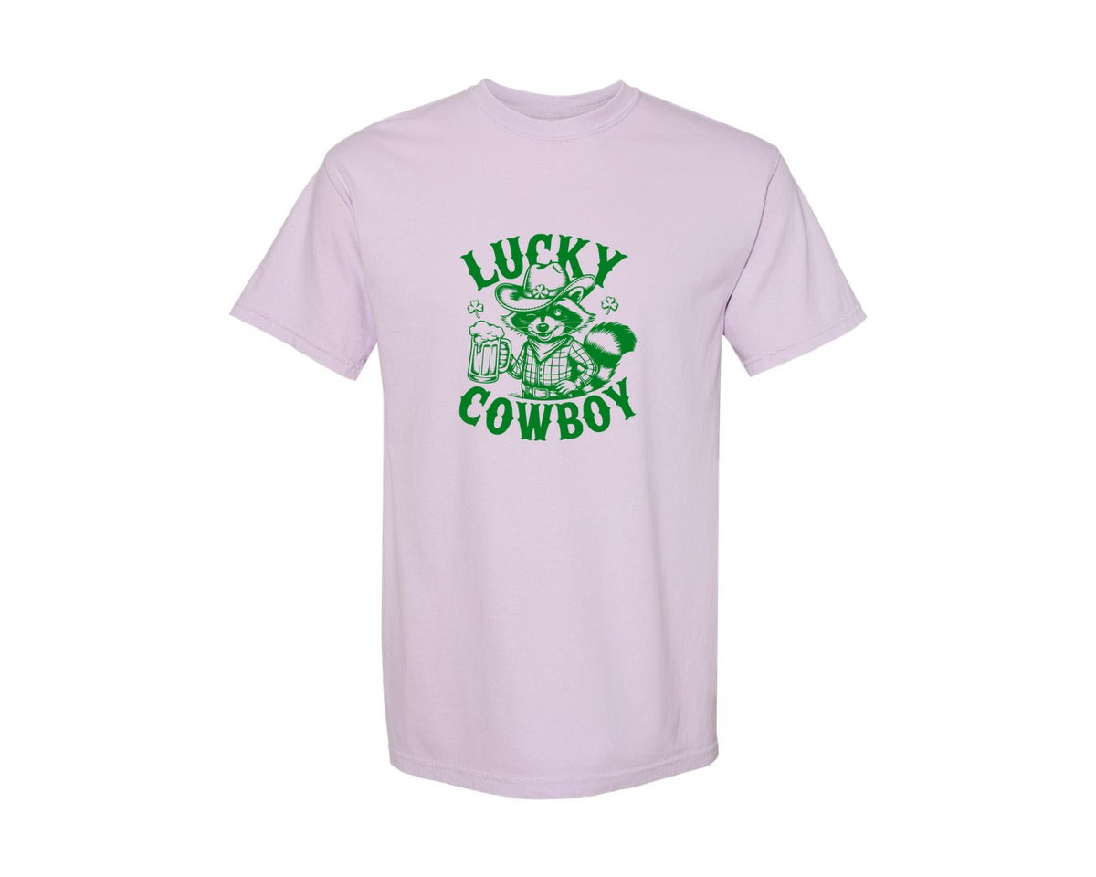 brand:Comfort Colors|color:Orchid|Lucky Cowboy Funny St Patricks Day Graphic T-Shirt