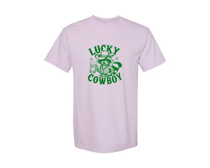 brand:Comfort Colors|color:Orchid|Lucky Cowboy Funny St Patricks Day Graphic T-Shirt