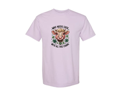 brand:Comfort Colors|color:Orchid|Who Needs Luck With All This Charm 56 Graphic T-Shirt
