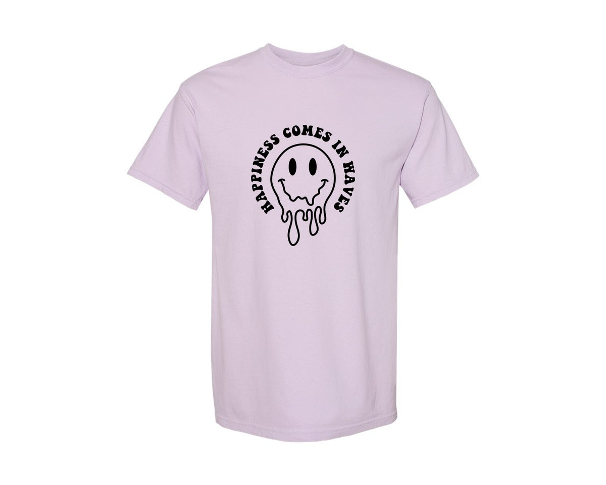 brand:Comfort Colors|color:Orchid|Happiness Comes In Waves Wavy Graphic T-Shirt