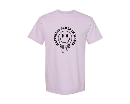 brand:Comfort Colors|color:Orchid|Happiness Comes In Waves Wavy Graphic T-Shirt