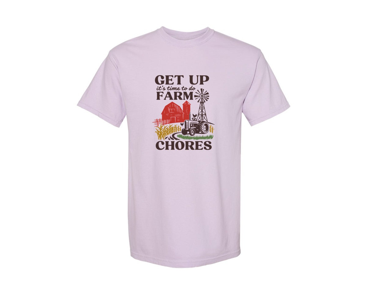 brand:Comfort Colors|color:Orchid|Get Up Its Time To Do Farm Chores 2 Graphic T-Shirt