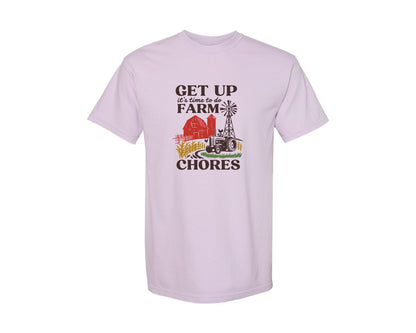 brand:Comfort Colors|color:Orchid|Get Up Its Time To Do Farm Chores 2 Graphic T-Shirt