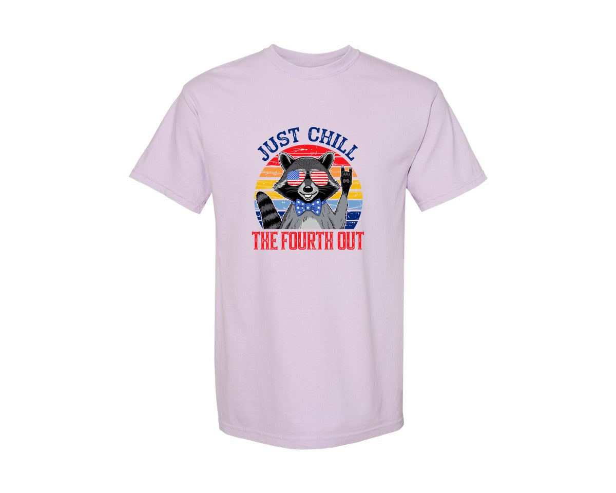 brand:Comfort Colors|color:Orchid|Retro Raccoon 4Th Of July Chill Vibes Graphic T-Shirt