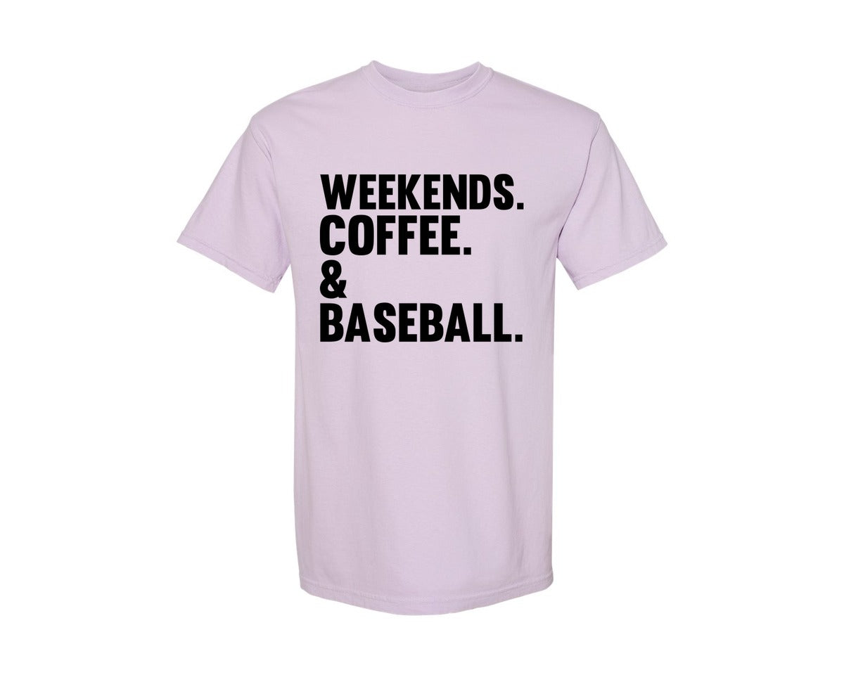 brand:Comfort Colors|color:Orchid|Weekends Coffee Baseball Tshirt Design Graphic T-Shirt