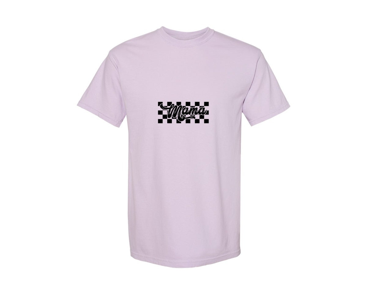 brand:Comfort Colors|color:Orchid|Retro Mama Checkered Bow Coquette B Graphic T-Shirt