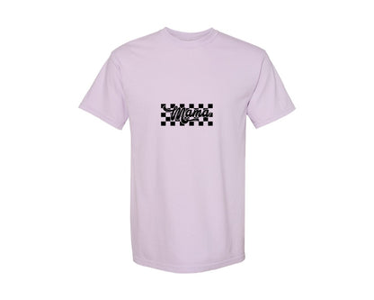 brand:Comfort Colors|color:Orchid|Retro Mama Checkered Bow Coquette B Graphic T-Shirt