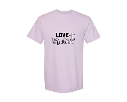 brand:Comfort Colors|color:Orchid|Love Never Fails Sleeve Svgbible Quotes Graphic T-Shirt