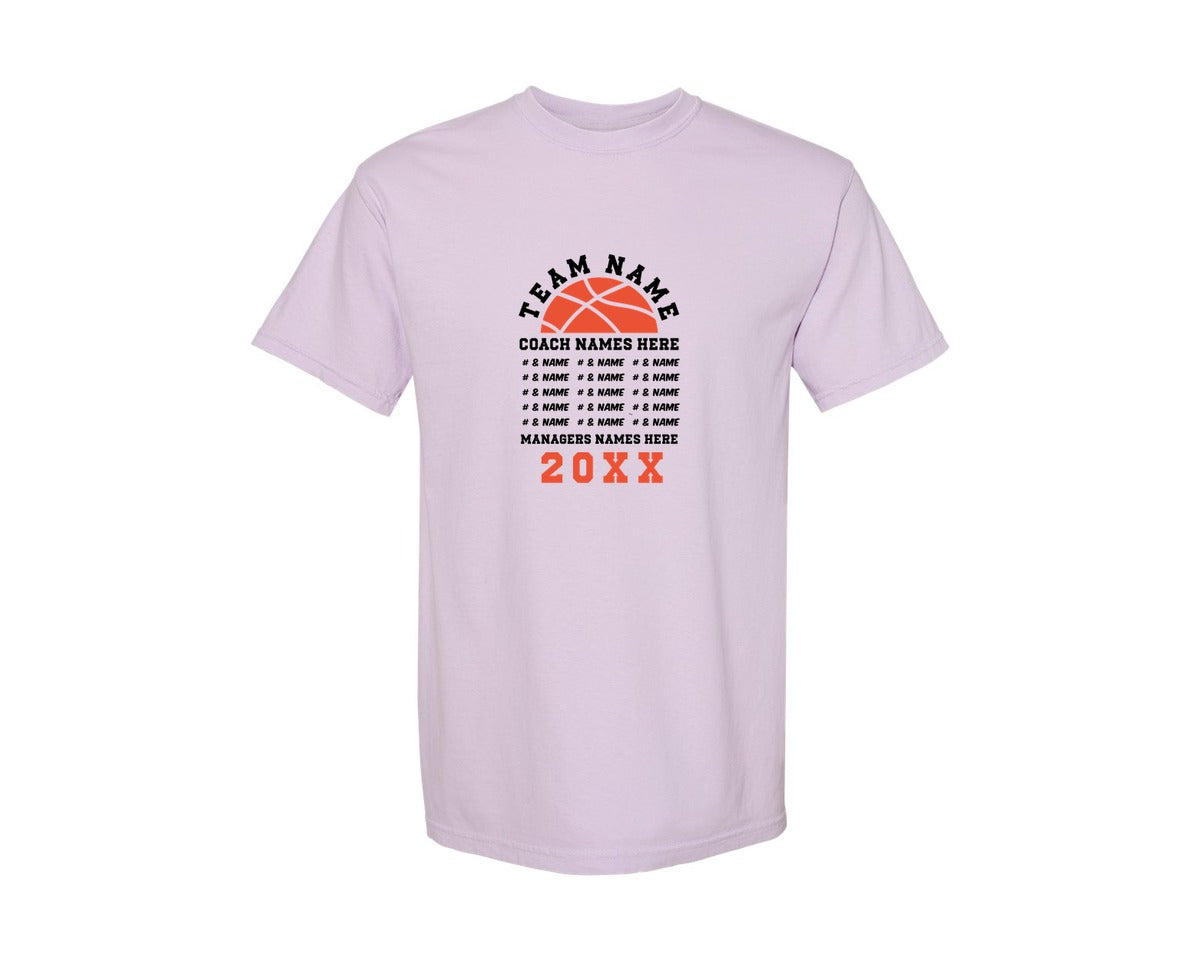 brand:Comfort Colors|color:Orchid|Basketball Team Template Roster Graphic T-Shirt
