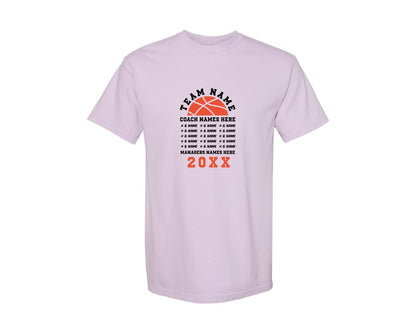 brand:Comfort Colors|color:Orchid|Basketball Team Template Roster Graphic T-Shirt