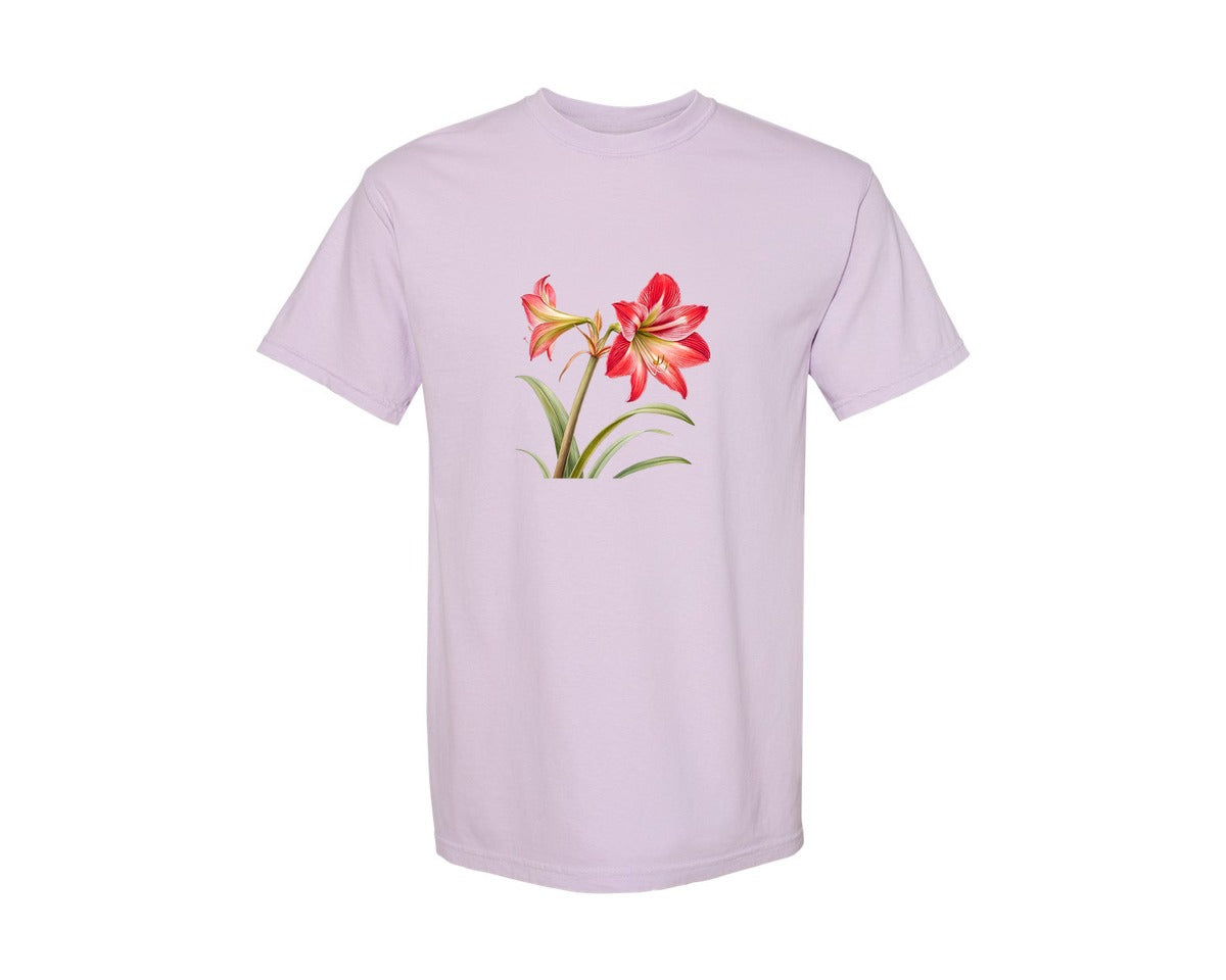 brand:Comfort Colors|color:Orchid|Red Amaryllis Flower T Shirt Design Graphic T-Shirt