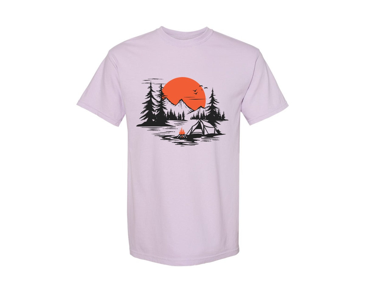 brand:Comfort Colors|color:Orchid|Sunset Camping Adventure T Shirt Design 9 Graphic T-Shirt