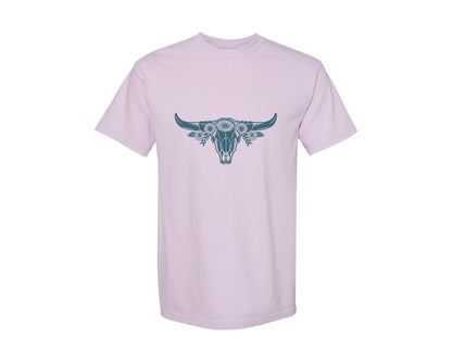 brand:Comfort Colors|color:Orchid|Western Bull Skull Longhorn Boho Flowers 4 Graphic T-Shirt