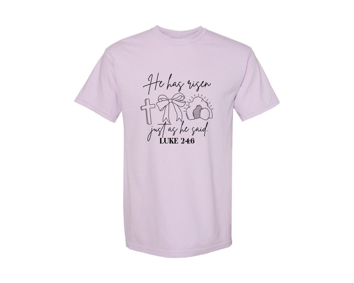 brand:Comfort Colors|color:Orchid|He Has Risen Graphic T-Shirt