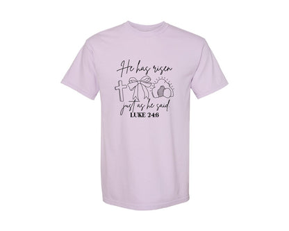 brand:Comfort Colors|color:Orchid|He Has Risen Graphic T-Shirt