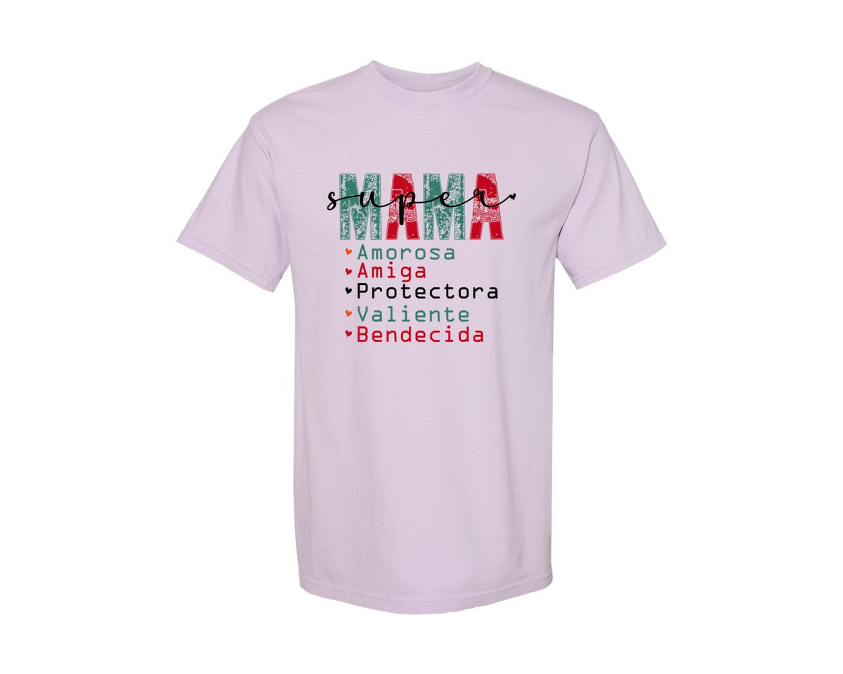 brand:Comfort Colors|color:Orchid|Super Mama Spanish Mothers Day 3 Graphic T-Shirt