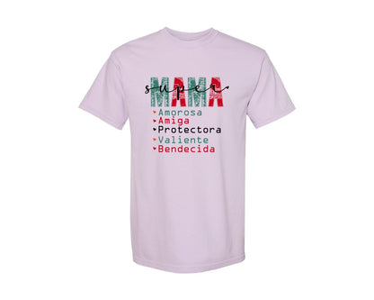 brand:Comfort Colors|color:Orchid|Super Mama Spanish Mothers Day 3 Graphic T-Shirt