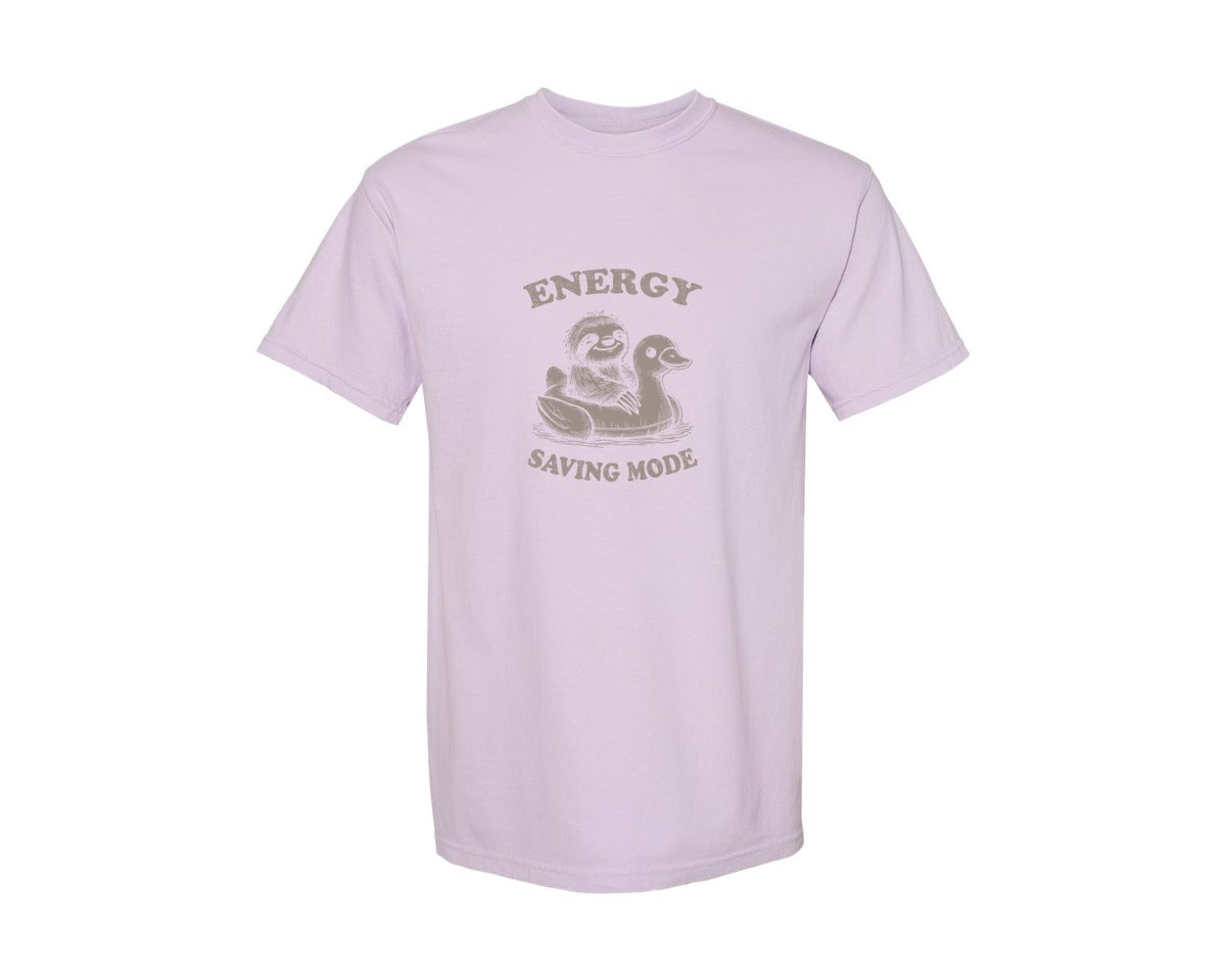 brand:Comfort Colors|color:Orchid|Energy Saving Mode Sloth On Duck Float Graphic T-Shirt