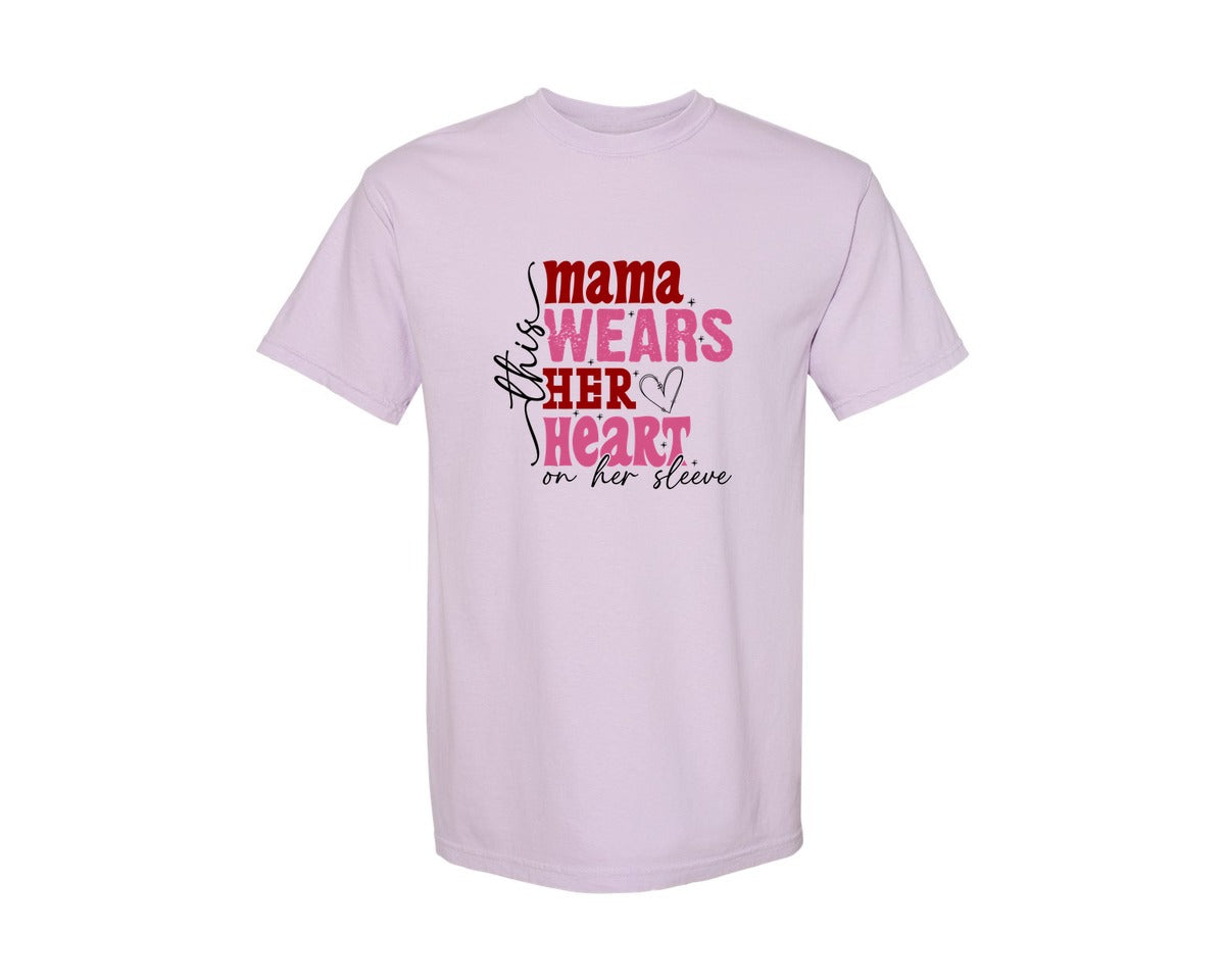 brand:Comfort Colors|color:Orchid|This Mama Wears Her Heart On Her Sleeve 84 Graphic T-Shirt