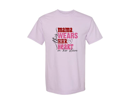 brand:Comfort Colors|color:Orchid|This Mama Wears Her Heart On Her Sleeve 84 Graphic T-Shirt