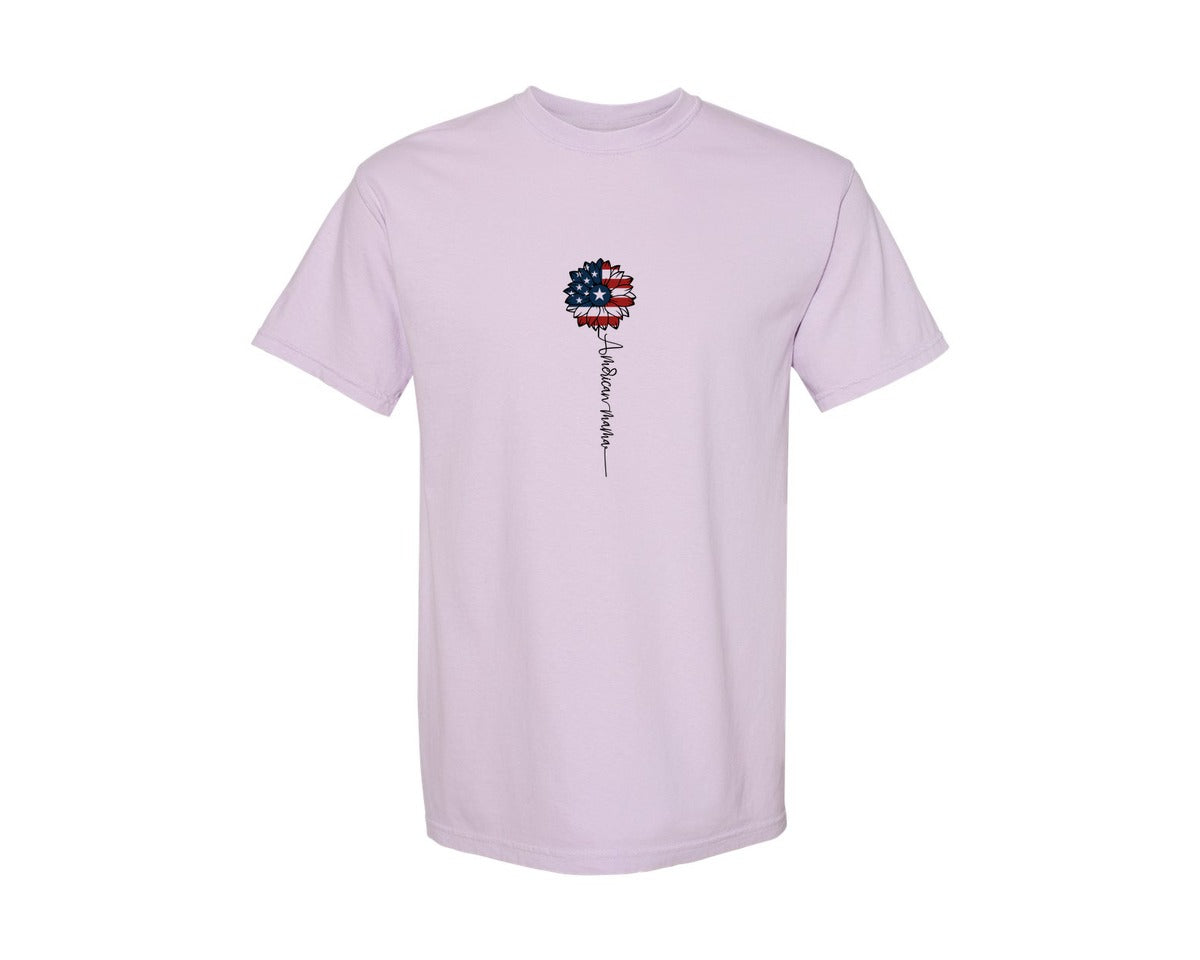 brand:Comfort Colors|color:Orchid|American Mama Sunflower 4Th Of July Graphic T-Shirt