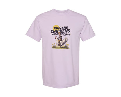 brand:Comfort Colors|color:Orchid|Kids And Chickens Vintage Farm Graphic T-Shirt