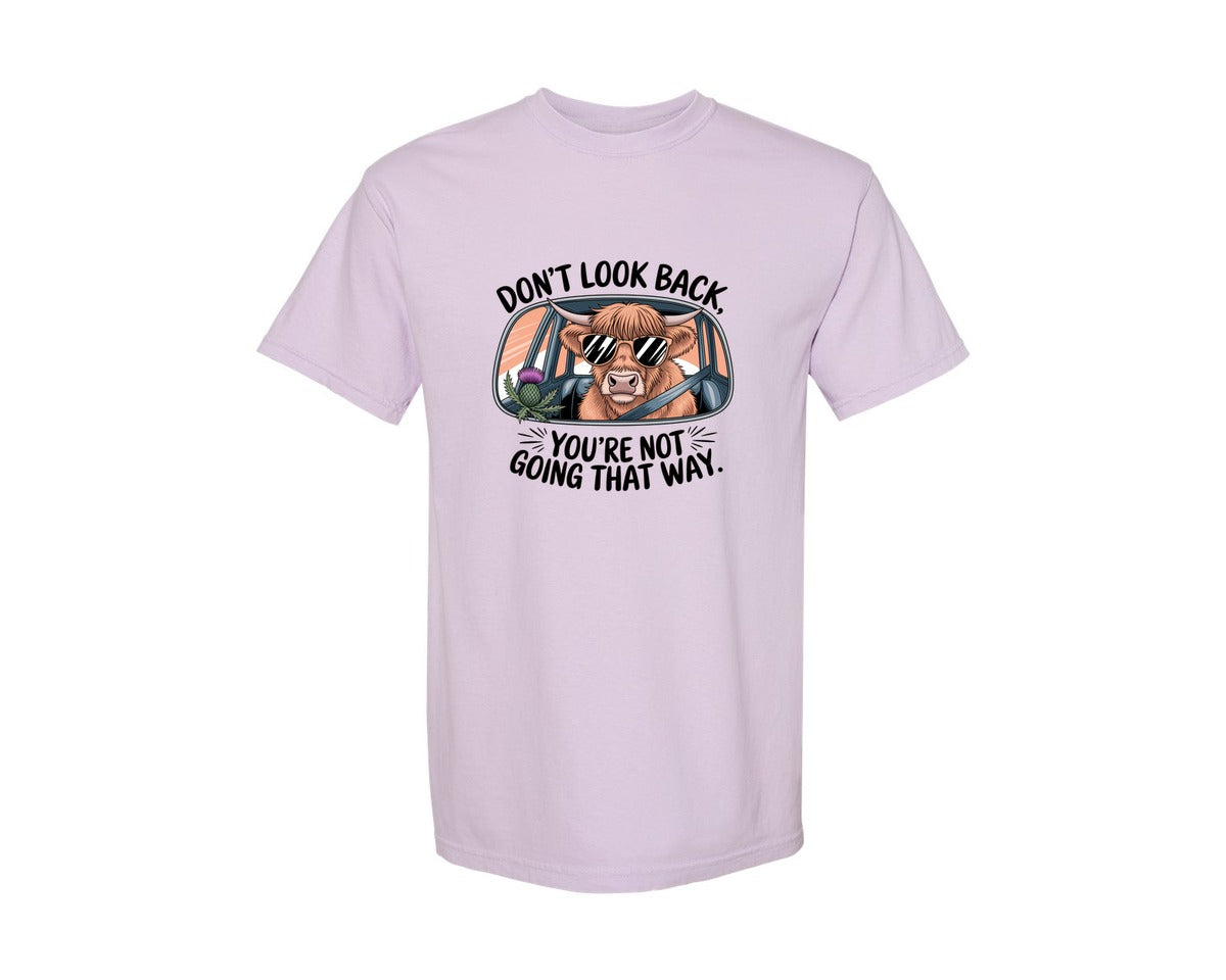 brand:Comfort Colors|color:Orchid|Dont Look Back Highland Cow Graphic T-Shirt