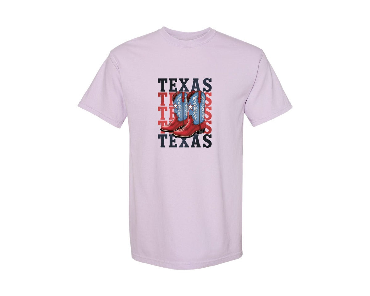 brand:Comfort Colors|color:Orchid|Texas Cowboy Boots Western Rodeo 4 Graphic T-Shirt