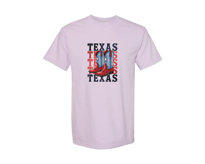 brand:Comfort Colors|color:Orchid|Texas Cowboy Boots Western Rodeo 4 Graphic T-Shirt