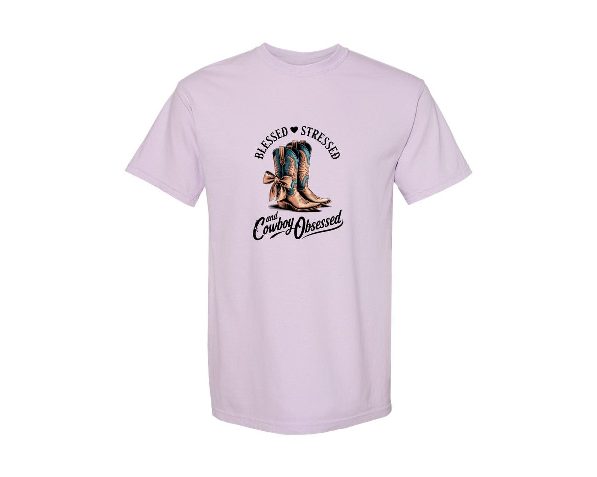 brand:Comfort Colors|color:Orchid|Blessed Stressed Mom Western Mothers Day 3 Graphic T-Shirt