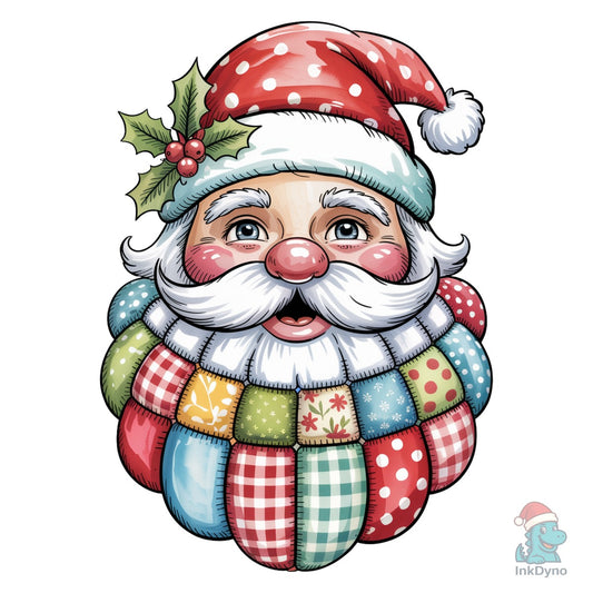 Vintage Santa Claus With Patchwork Beard Design — DTF Transfer