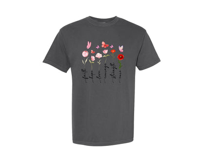 brand:Comfort Colors|color:Pepper|Faith Hope Love Bible Verse Pngpositive Graphic T-Shirt