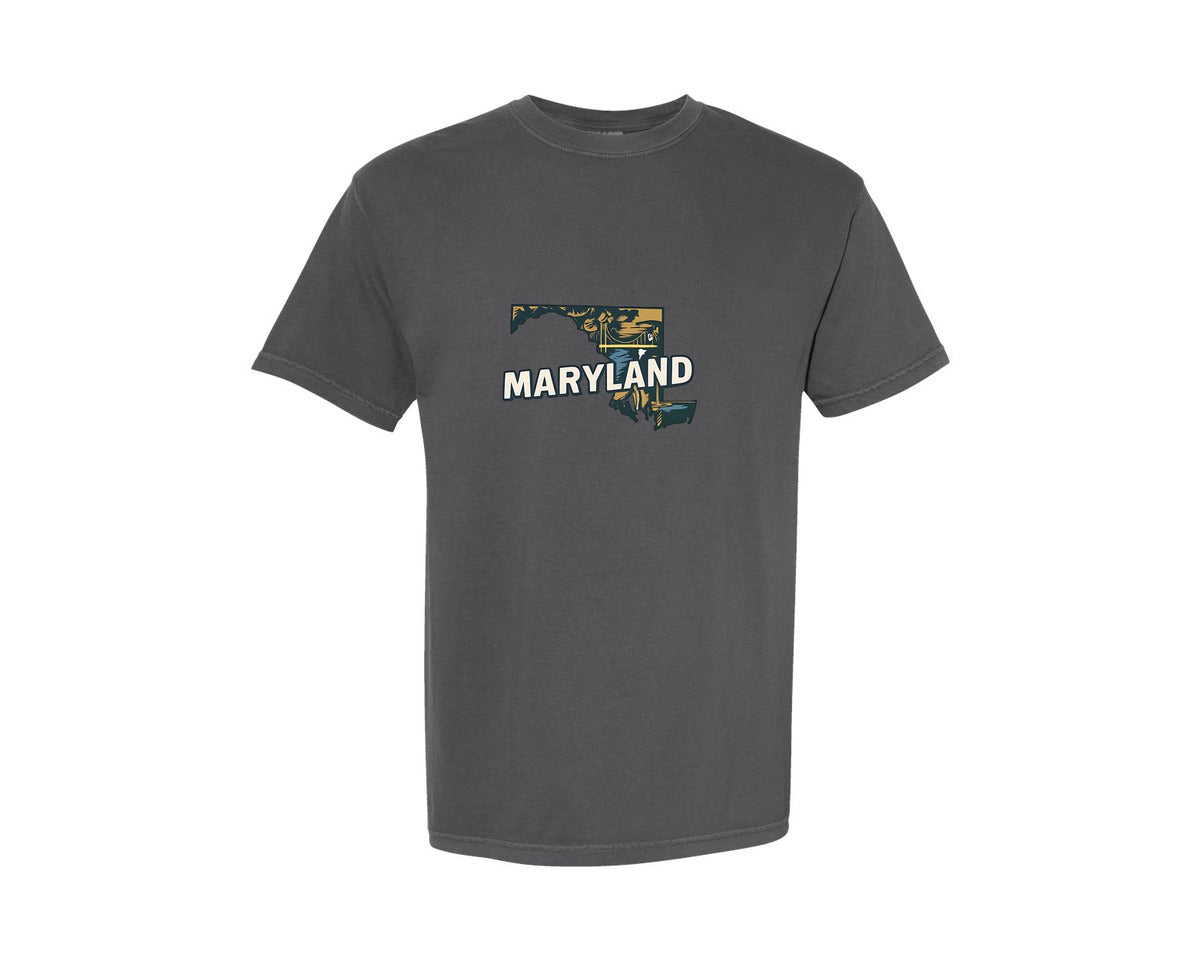 brand:Comfort Colors|color:Pepper|Maryland State Map 2 Graphic T-Shirt