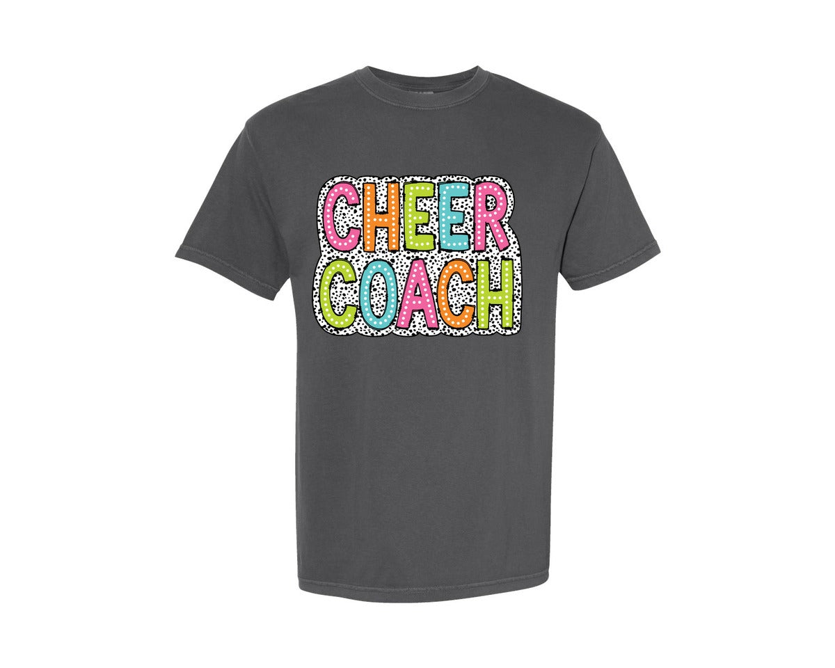 brand:Comfort Colors|color:Pepper|Cheer Coach Dalmatian Dots Doodle Graphic T-Shirt