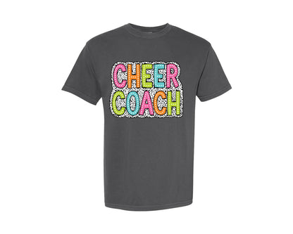brand:Comfort Colors|color:Pepper|Cheer Coach Dalmatian Dots Doodle Graphic T-Shirt