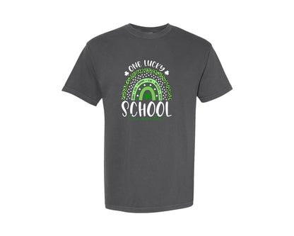 brand:Comfort Colors|color:Pepper|One Lucky School Counselor Rainbow Graphic T-Shirt