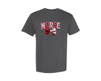 brand:Comfort Colors|color:Pepper|Faux Yarn Coquette Nurse Valentine Graphic T-Shirt